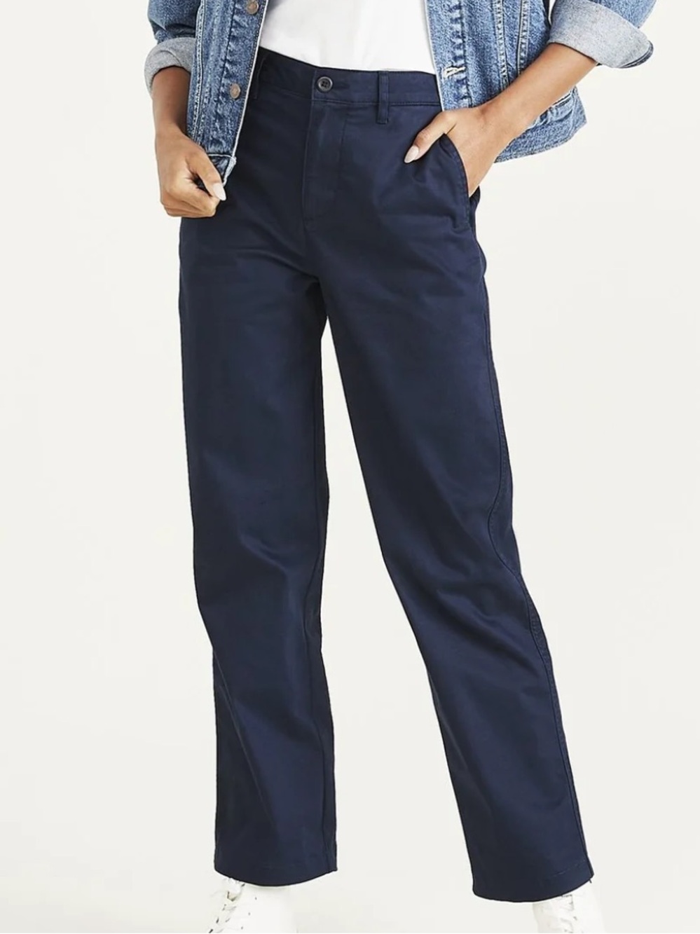 Dockers 25R Pants Original Khaki High Straight Cotton Hemp in Dark Blue NWT